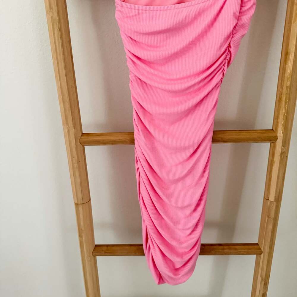 Princess Polly Pink Ribbed Ruched One Shoulder Mini Dress Size 0 XS Bodycon - Picture 7 of 9